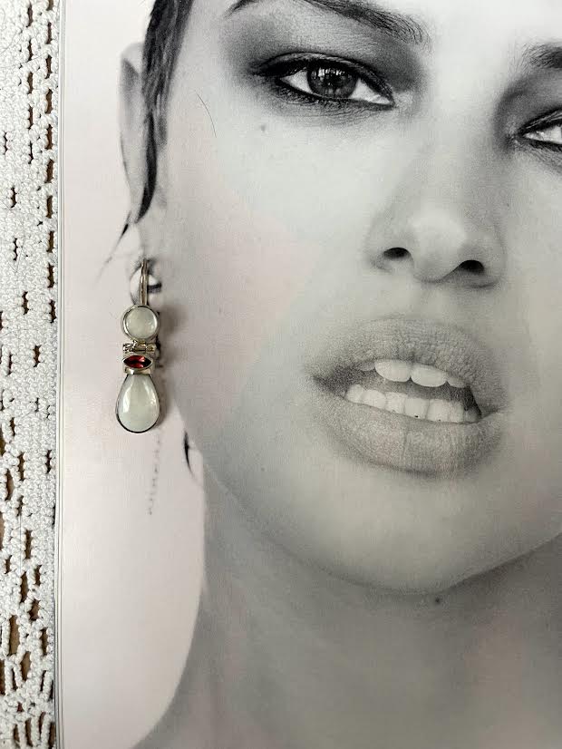 White and red Garnet earrings